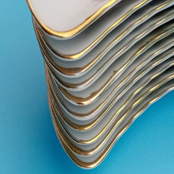 10 Vintage Floral Crescent Bone China Dishes with Gold Trim 1950s Chadwick of Ja - Picture 2 of 7